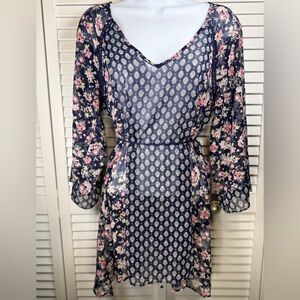 Jessica Simpson Maternity Floral Print V-Neck Blouse Navy Pink Size XS Boho